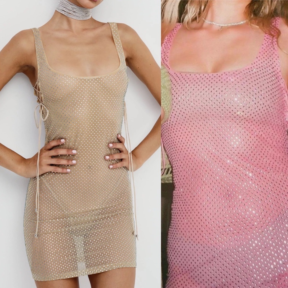 FL&L Kiara Pink Rhinestone Mini Dress